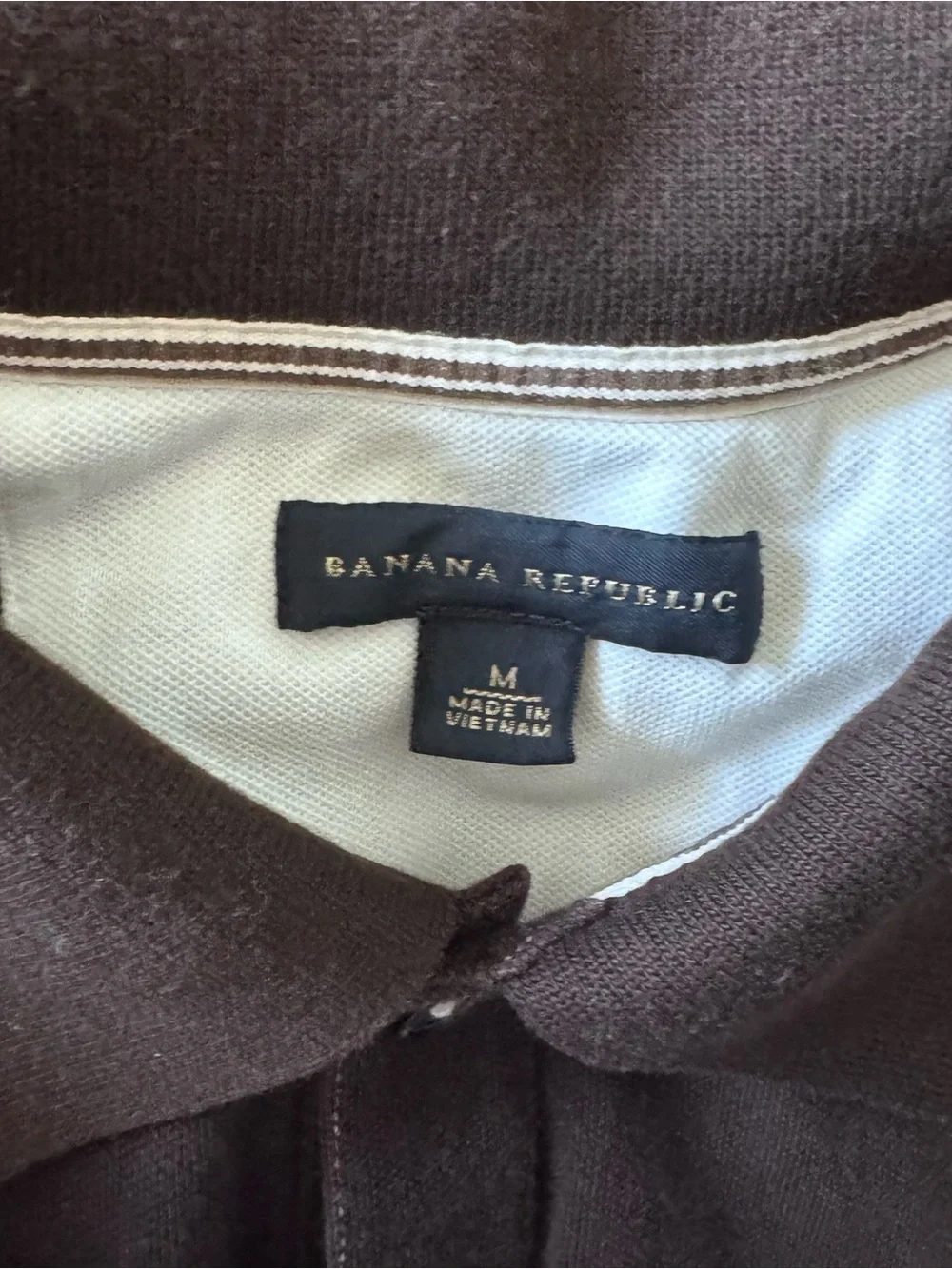 Banana Republic Men's Brown Polo with White Stripes - Size M